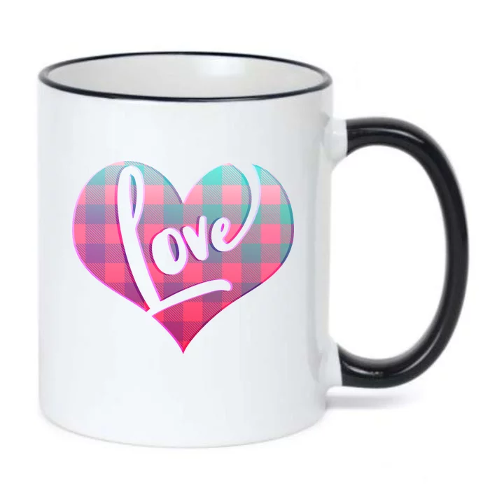 Buffalo Plaid Love Heart Valentines Day Black Color Changing Mug