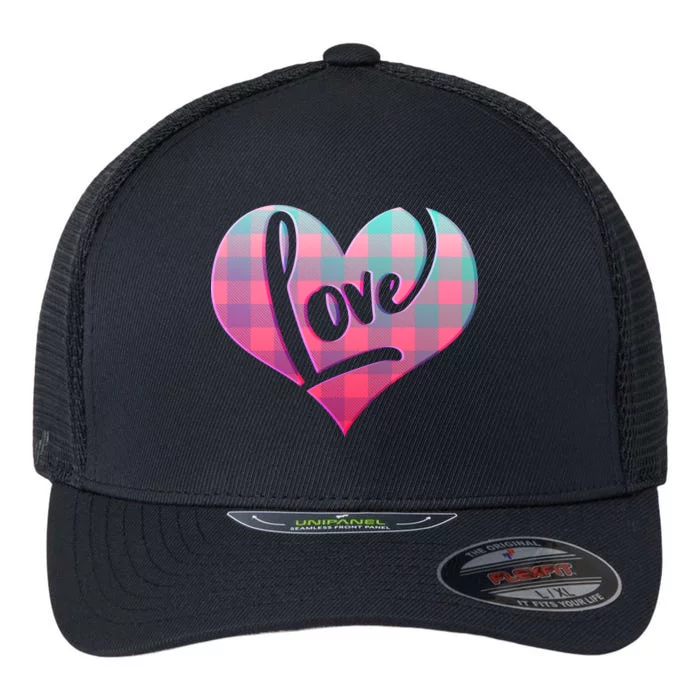 Buffalo Plaid Love Heart Valentines Day Flexfit Unipanel Trucker Cap