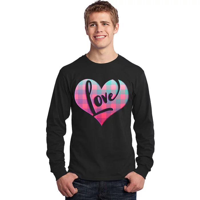 Buffalo Plaid Love Heart Valentines Day Long Sleeve Shirt