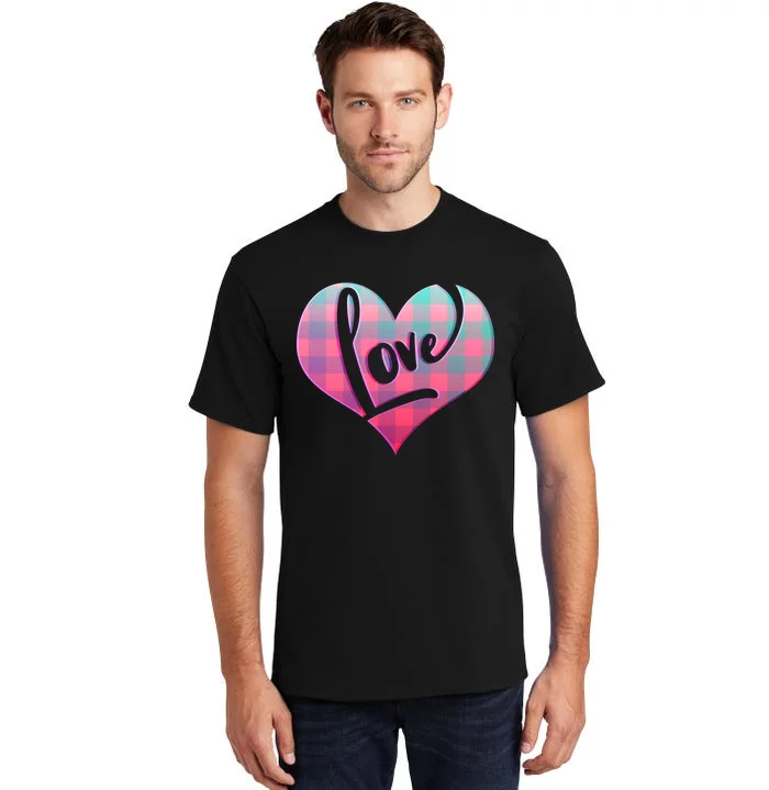 Buffalo Plaid Love Heart Valentines Day Tall T-Shirt