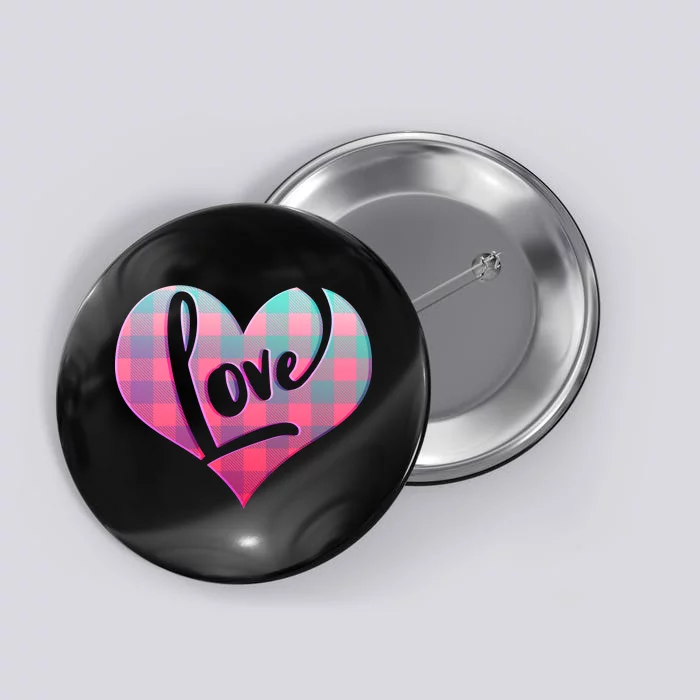 Buffalo Plaid Love Heart Valentines Day Button