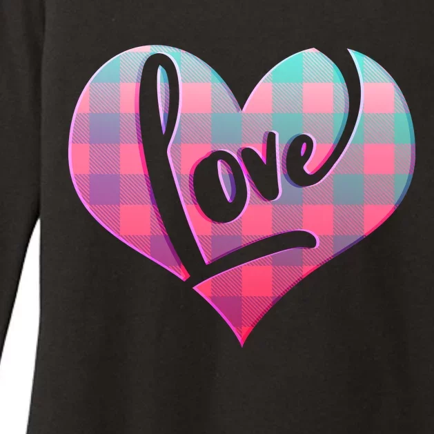 Buffalo Plaid Love Heart Valentines Day Womens CVC Long Sleeve Shirt