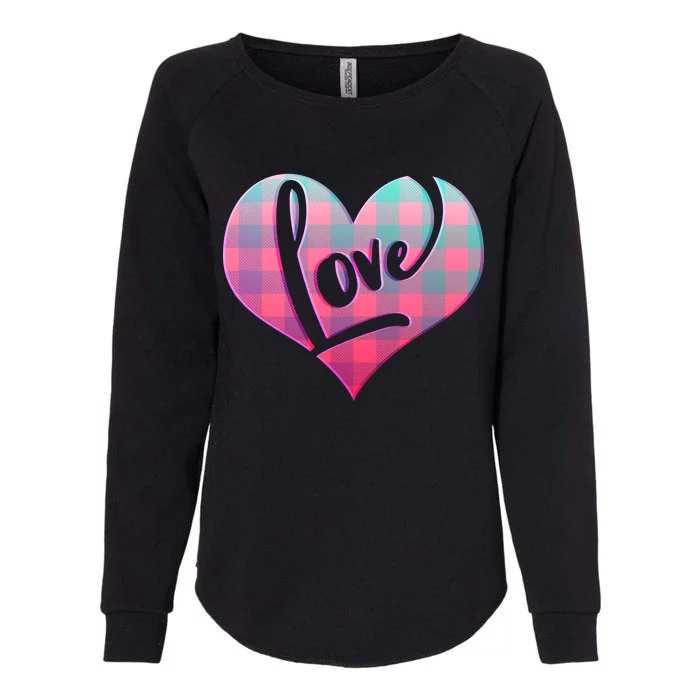 Buffalo Plaid Love Heart Valentines Day Womens California Wash Sweatshirt