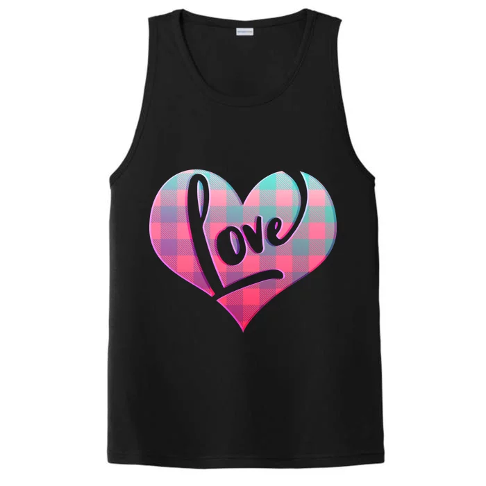 Buffalo Plaid Love Heart Valentines Day Performance Tank