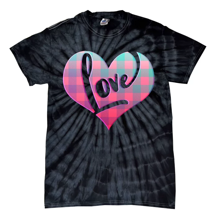 Buffalo Plaid Love Heart Valentines Day Tie-Dye T-Shirt