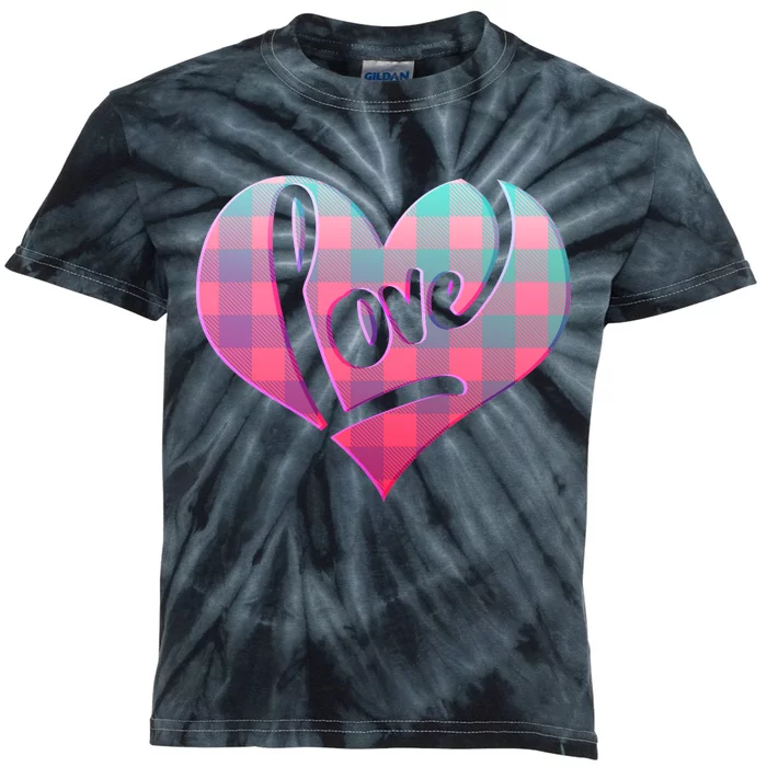 Buffalo Plaid Love Heart Valentines Day Kids Tie-Dye T-Shirt