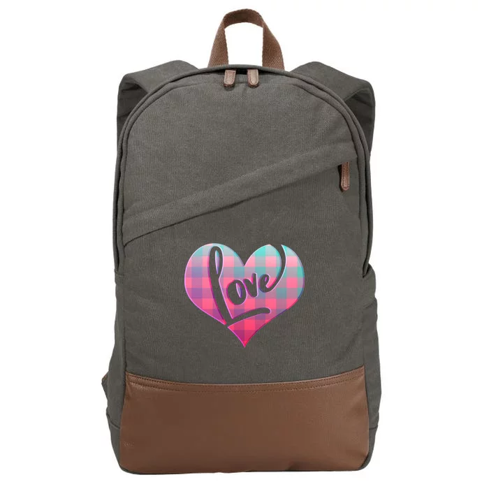 Buffalo Plaid Love Heart Valentines Day Cotton Canvas Backpack