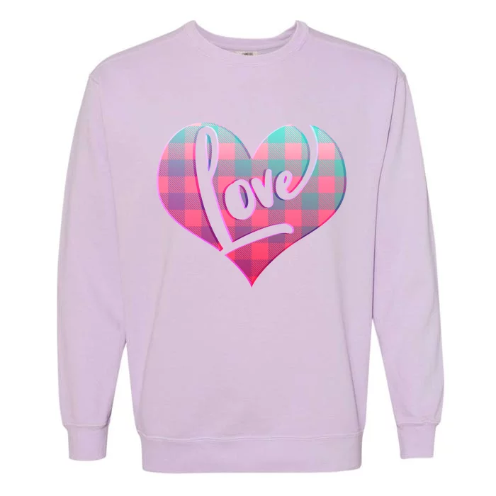 Buffalo Plaid Love Heart Valentines Day Garment-Dyed Sweatshirt