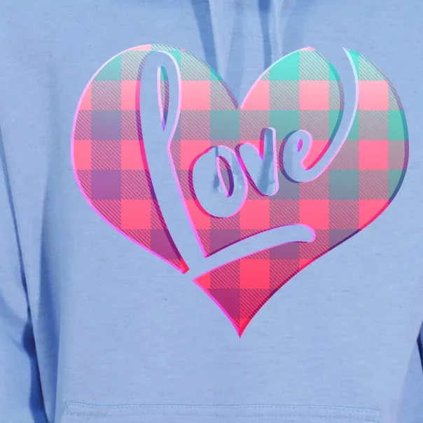 Buffalo Plaid Love Heart Valentines Day Unisex Surf Hoodie