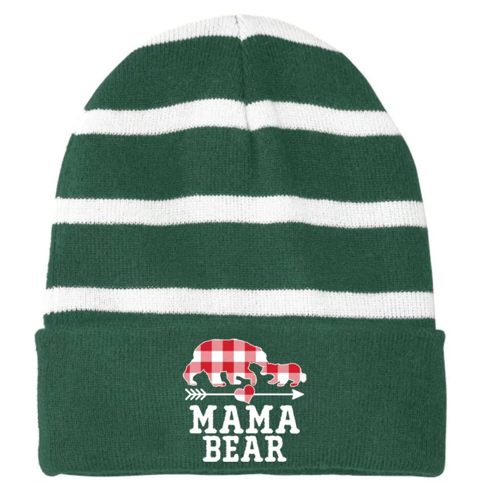 Buffalo Plaid Mama Bear Striped Beanie with Solid Band