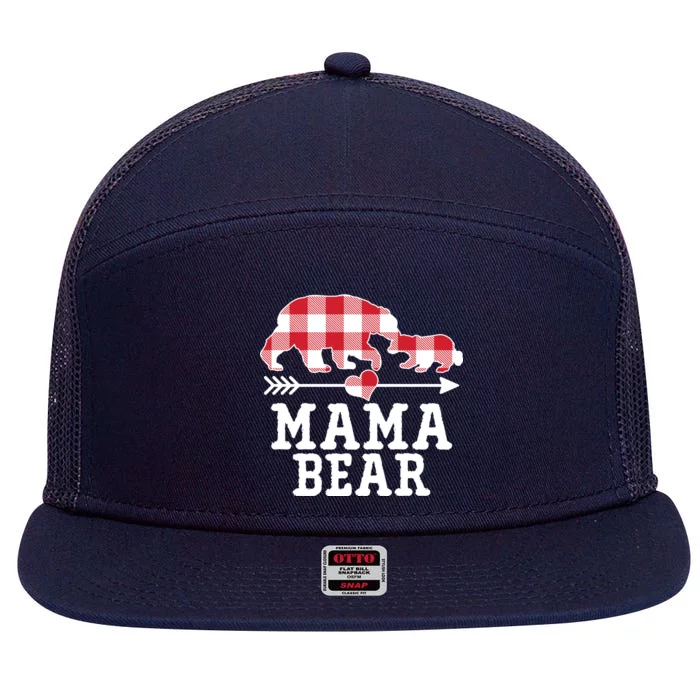 Buffalo Plaid Mama Bear 7 Panel Mesh Trucker Snapback Hat