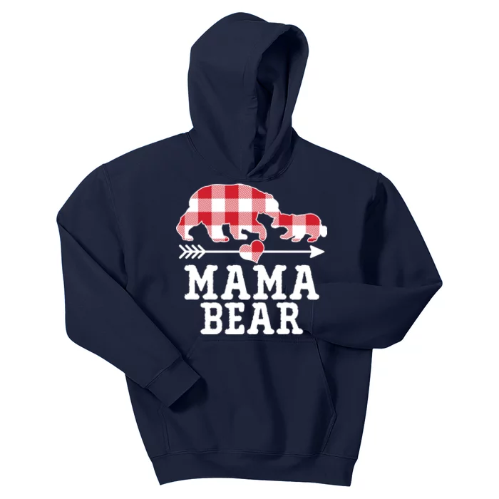 Buffalo Plaid Mama Bear Kids Hoodie