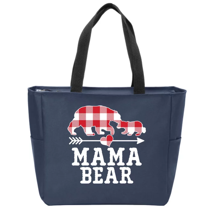 Buffalo Plaid Mama Bear Zip Tote Bag