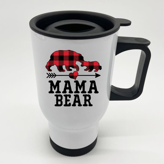 Buffalo Plaid Mama Bear Front & Back Stainless Steel Travel Mug