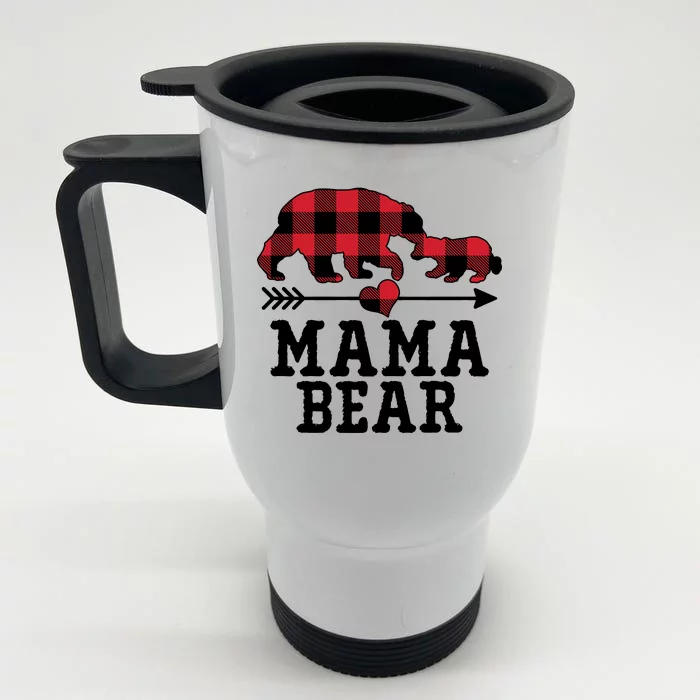 Buffalo Plaid Mama Bear Front & Back Stainless Steel Travel Mug