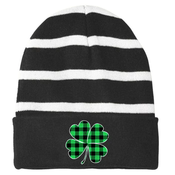 Buffalo Plaid Vintage Clover Striped Beanie with Solid Band