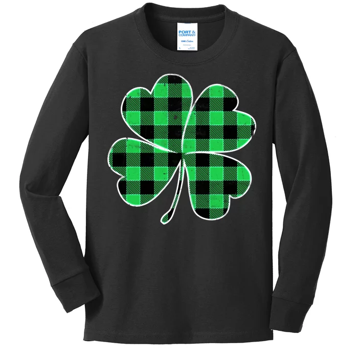 Buffalo Plaid Vintage Clover Kids Long Sleeve Shirt