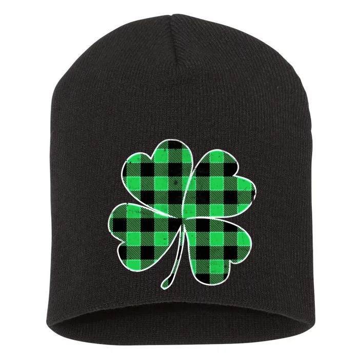 Buffalo Plaid Vintage Clover Short Acrylic Beanie