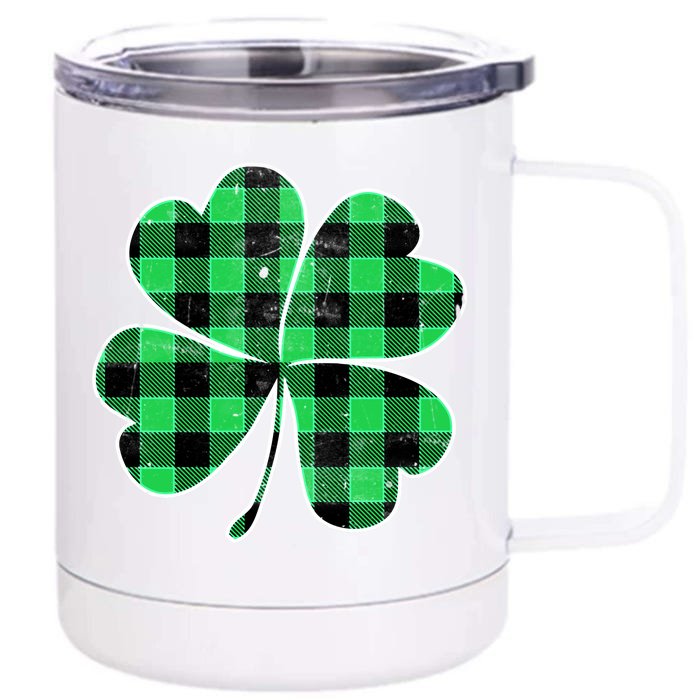 Buffalo Plaid Vintage Clover Front & Back 12oz Stainless Steel Tumbler Cup