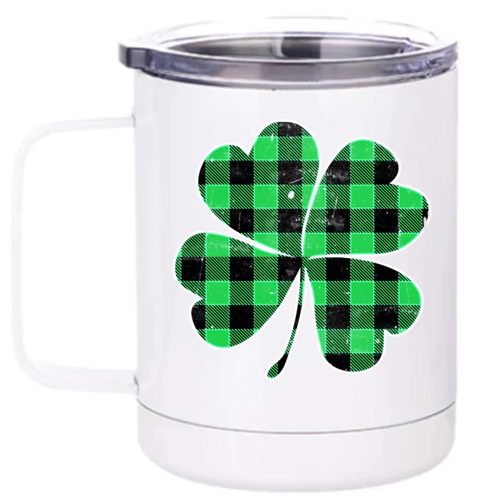 Buffalo Plaid Vintage Clover Front & Back 12oz Stainless Steel Tumbler Cup