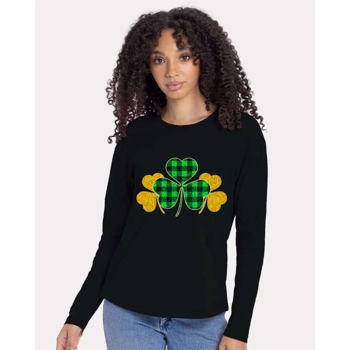 Buffalo Shamrock Plaid Irish Clovers Womens Cotton Relaxed Long Sleeve T-Shirt