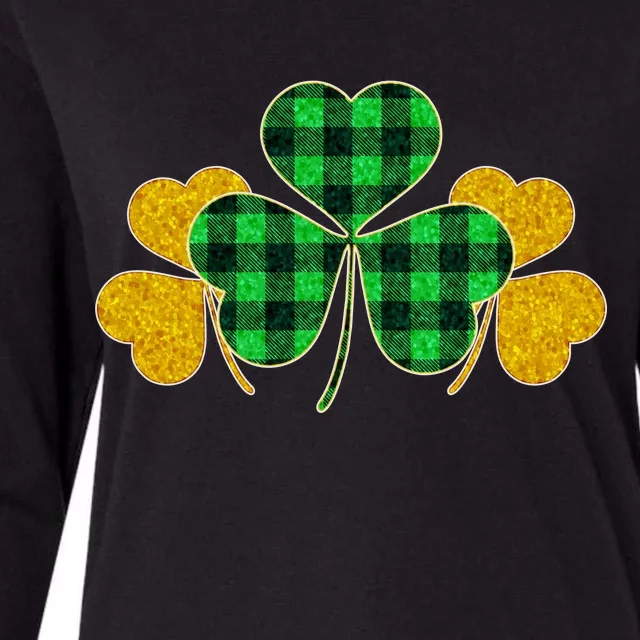 Buffalo Shamrock Plaid Irish Clovers Womens Cotton Relaxed Long Sleeve T-Shirt