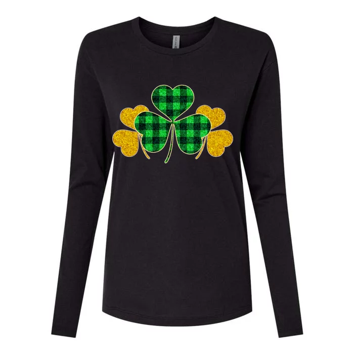 Buffalo Shamrock Plaid Irish Clovers Womens Cotton Relaxed Long Sleeve T-Shirt