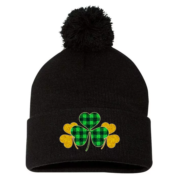 Buffalo Shamrock Plaid Irish Clovers Pom Pom 12in Knit Beanie