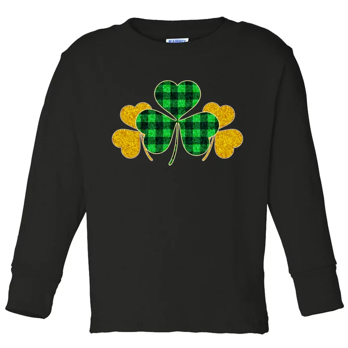 Buffalo Shamrock Plaid Irish Clovers Toddler Long Sleeve Shirt