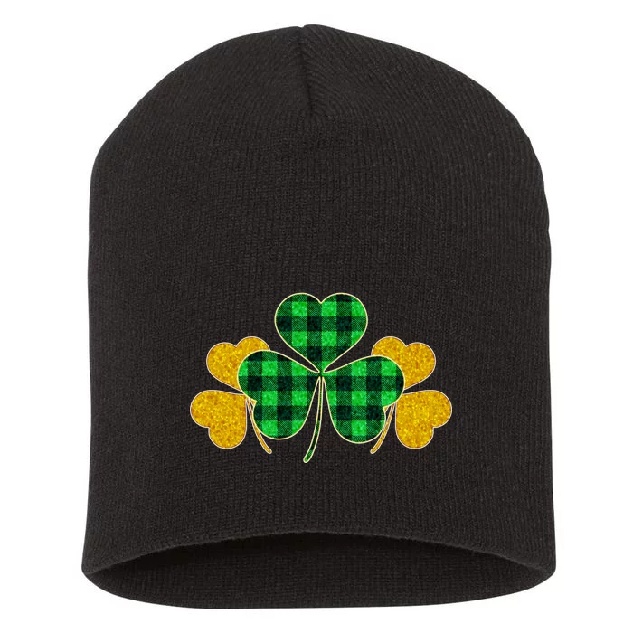 Buffalo Shamrock Plaid Irish Clovers Short Acrylic Beanie