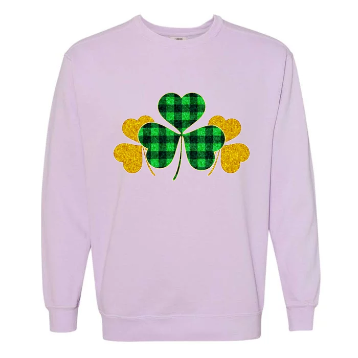 Buffalo Shamrock Plaid Irish Clovers Garment-Dyed Sweatshirt