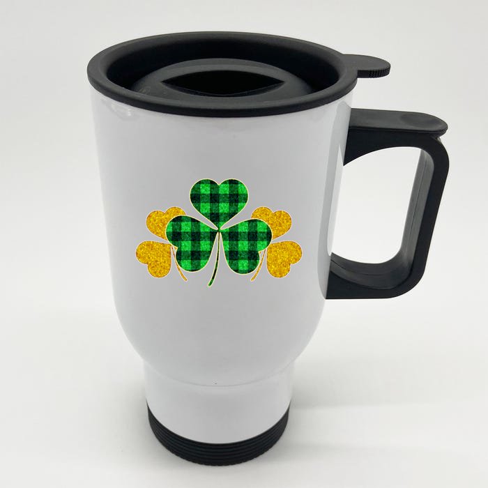 Buffalo Shamrock Plaid Irish Clovers Front & Back Stainless Steel Travel Mug