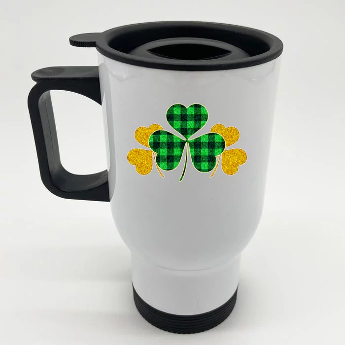 Buffalo Shamrock Plaid Irish Clovers Front & Back Stainless Steel Travel Mug