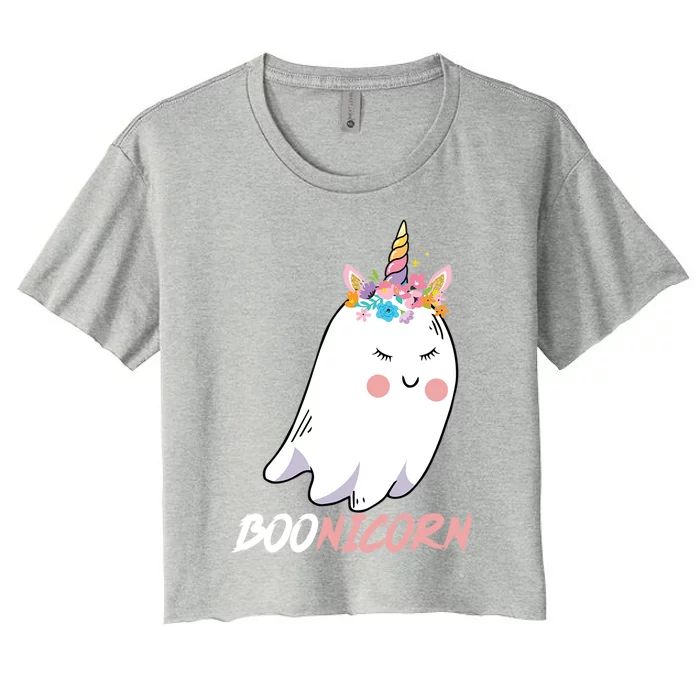 Boonicorn Unicorn Ghost Halloween Gift Cool Gift Women's Crop Top Tee