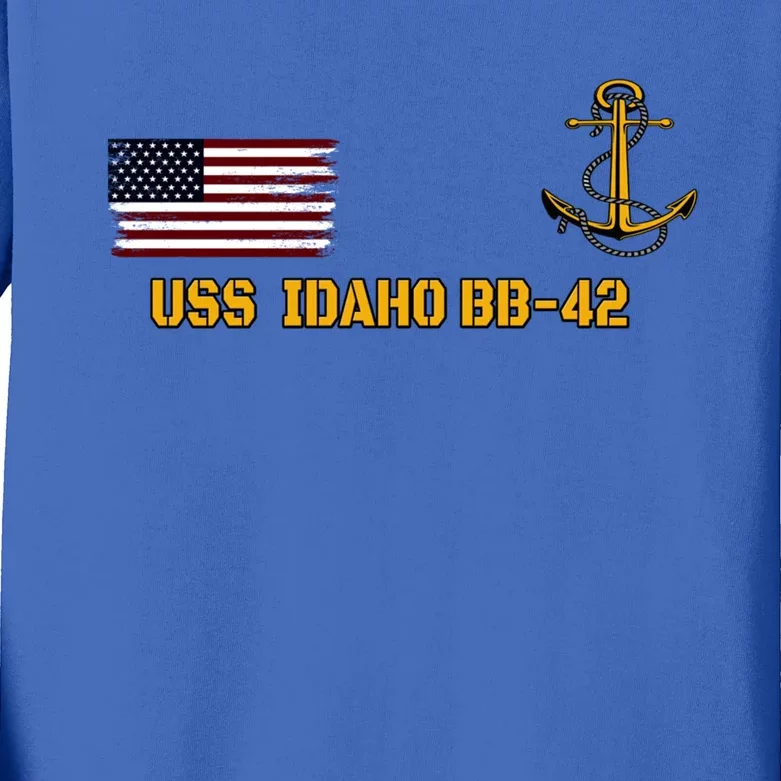 Battleship Uss Idaho Bbgift42 Warship Veterans Day Front And Back Gift Kids Long Sleeve Shirt