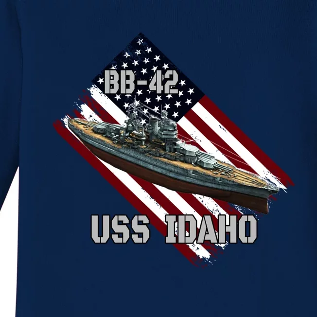 Battleship Uss Idaho Bbgift42 And Combat Warship Veterans Day Cute Gift Baby Long Sleeve Bodysuit