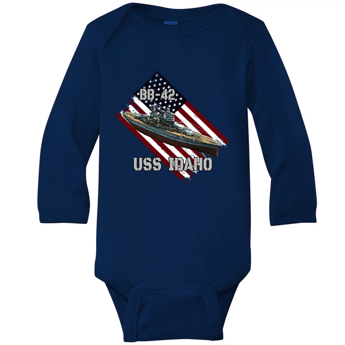 Battleship Uss Idaho Bbgift42 And Combat Warship Veterans Day Cute Gift Baby Long Sleeve Bodysuit