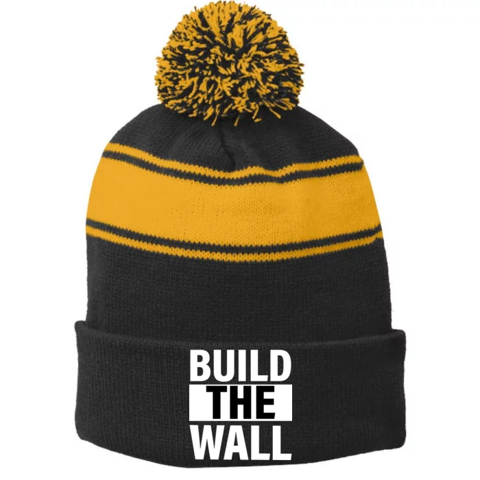 Build The Wall Box Logo Stripe Pom Pom Beanie