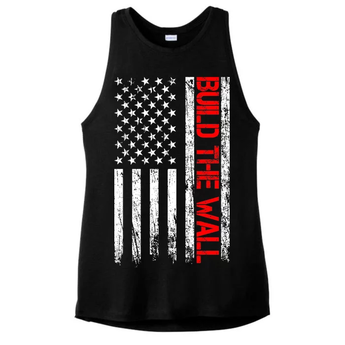 Build The Wall Distressed Flag Ladies Tri-Blend Wicking Tank