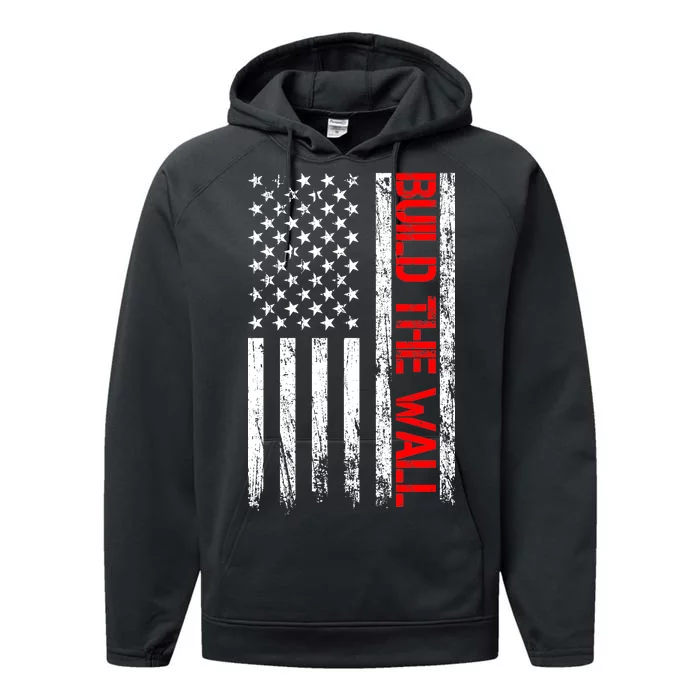 Build The Wall Distressed Flag Performance Fleece Hoodie