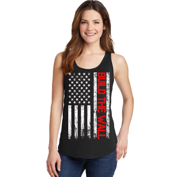 Build The Wall Distressed Flag Ladies Essential Tank