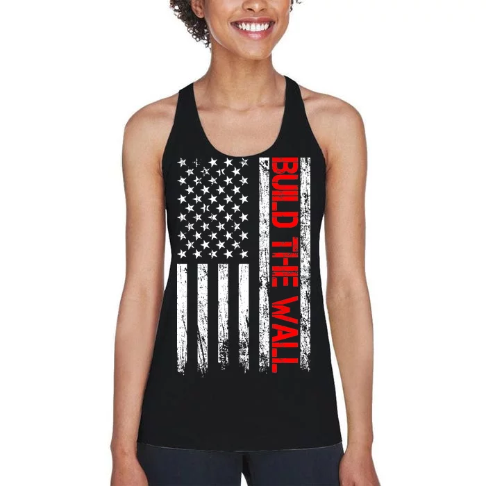 Build The Wall Distressed Flag Women's Racerback Tank