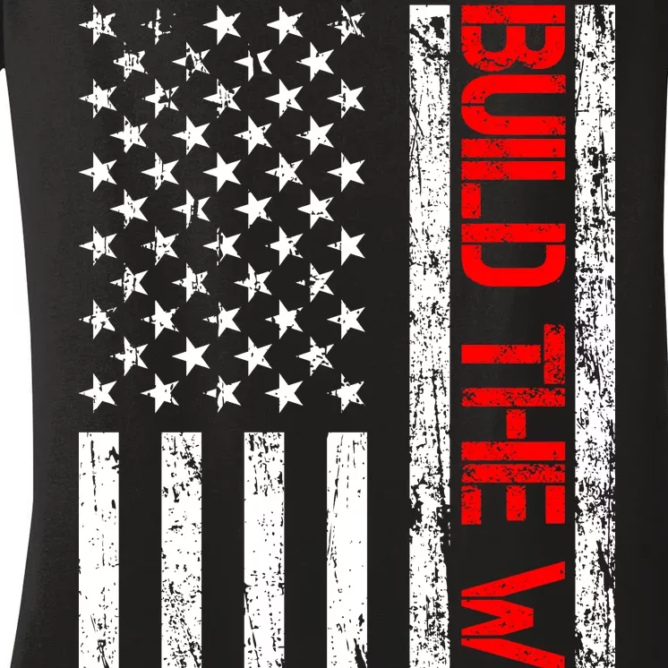 Build The Wall Distressed Flag Women's V-Neck T-Shirt