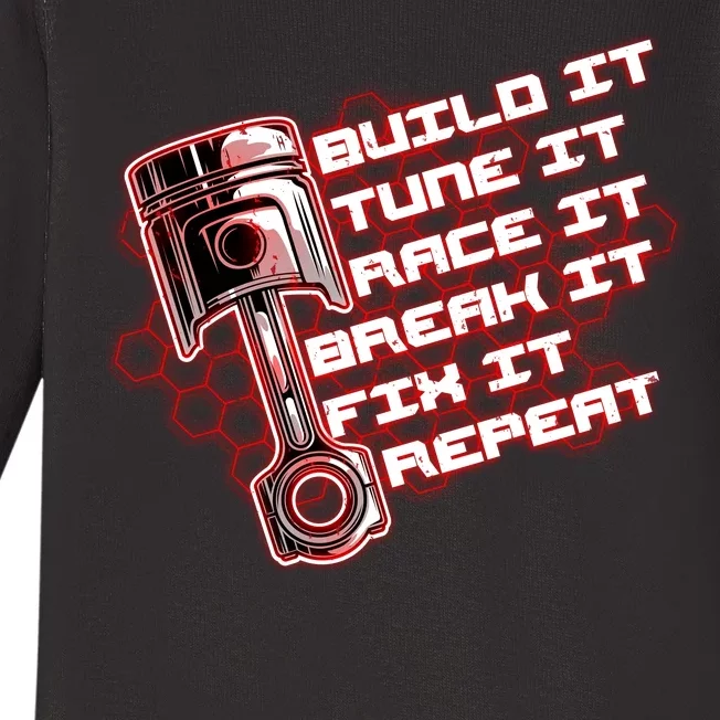 Build Tune Race Break Fix Repeat Baby Long Sleeve Bodysuit