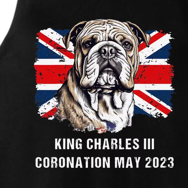 Bulldog Union Jack King Charles Coronation Ladies Tri-Blend Wicking Tank