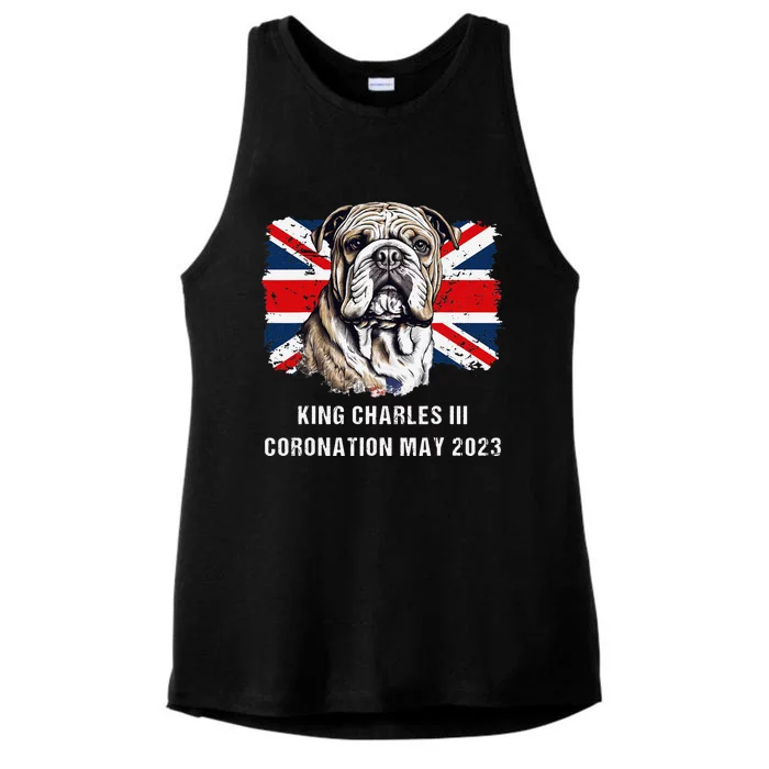 Bulldog Union Jack King Charles Coronation Ladies Tri-Blend Wicking Tank