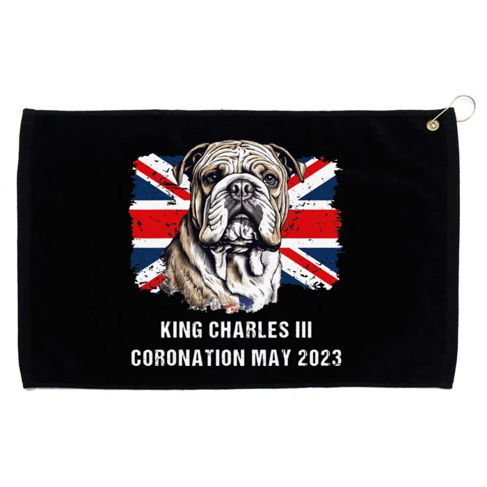 Bulldog Union Jack King Charles Coronation Grommeted Golf Towel