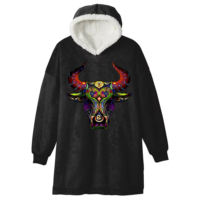 Bull Silhouette Head and Horns Hooded Wearable Blanket