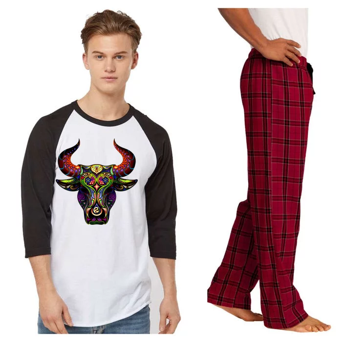 Bull Silhouette Head and Horns Raglan Sleeve Pajama Set