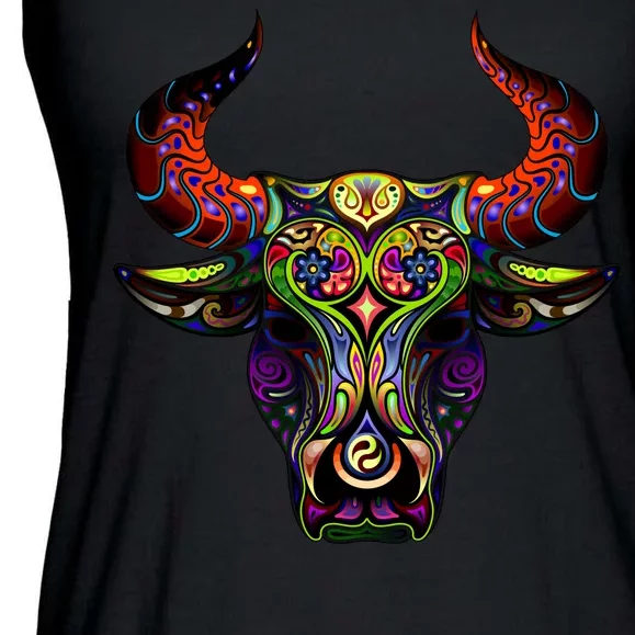 Bull Silhouette Head and Horns Ladies Essential Flowy Tank